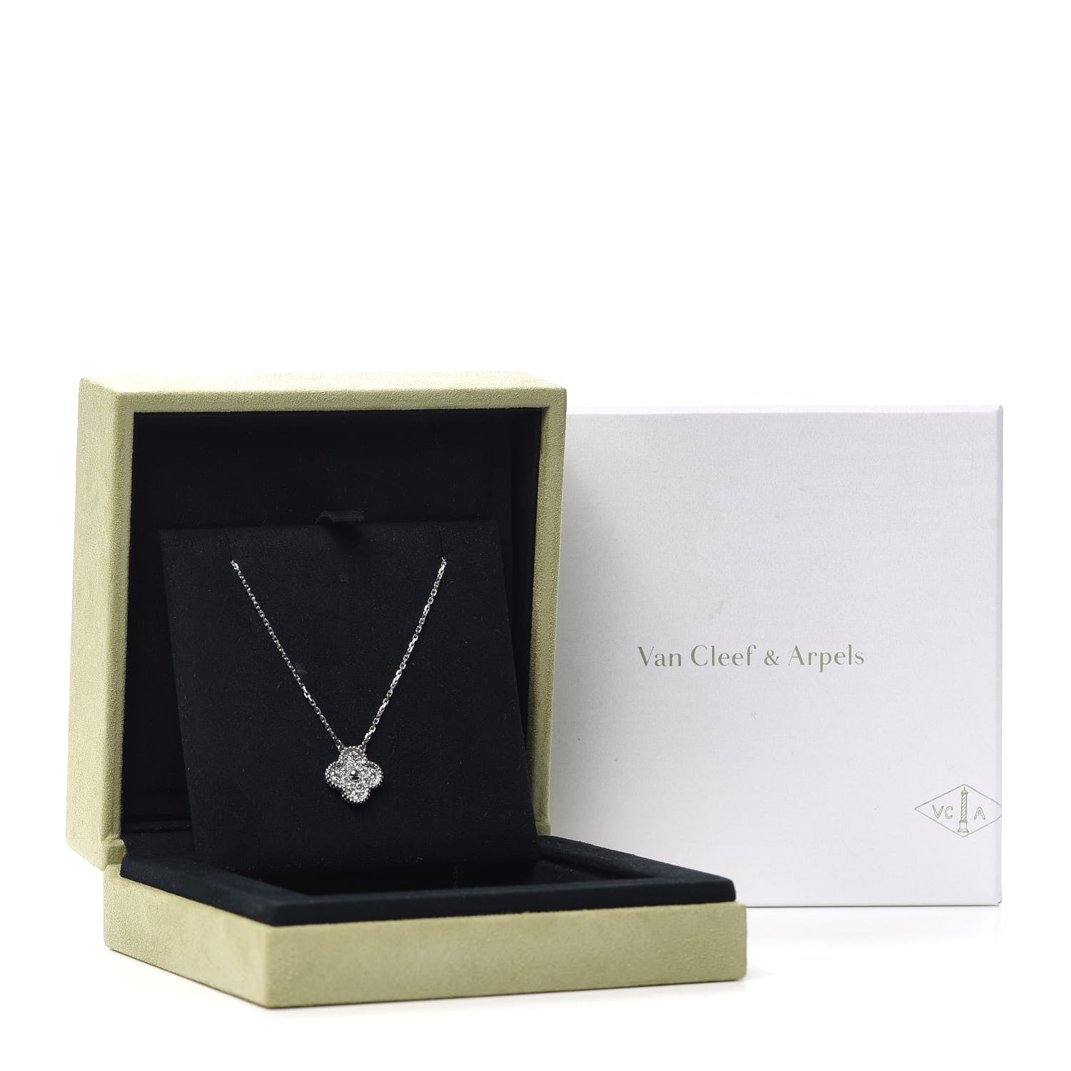 Van Cleef & Arpels 18K White Gold Diamond Vintage Alhambra Pendant Necklace 8 of 8