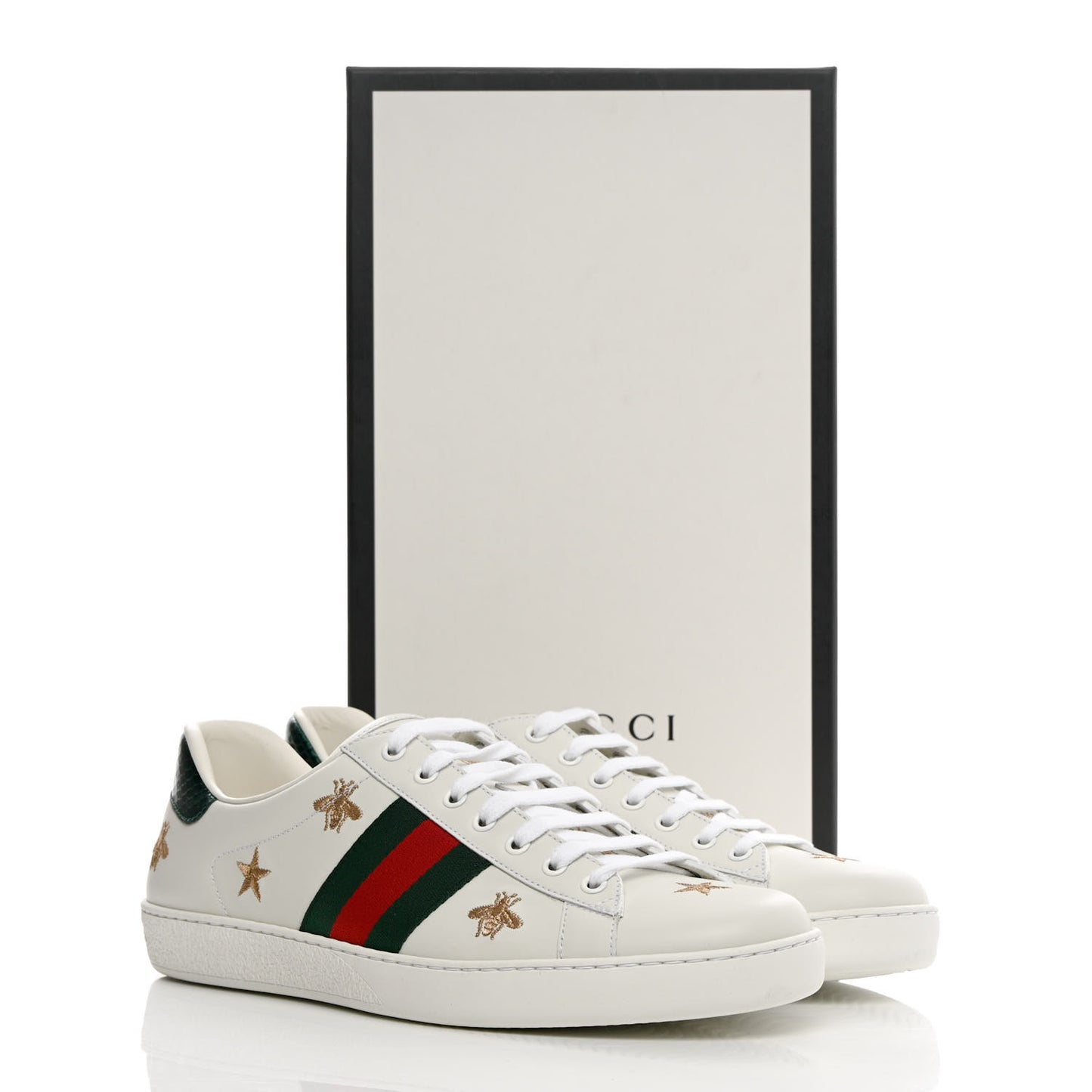 Calfskin Ayers Web Bee Star Embroidered Mens Ace Sneakers 10 White Green