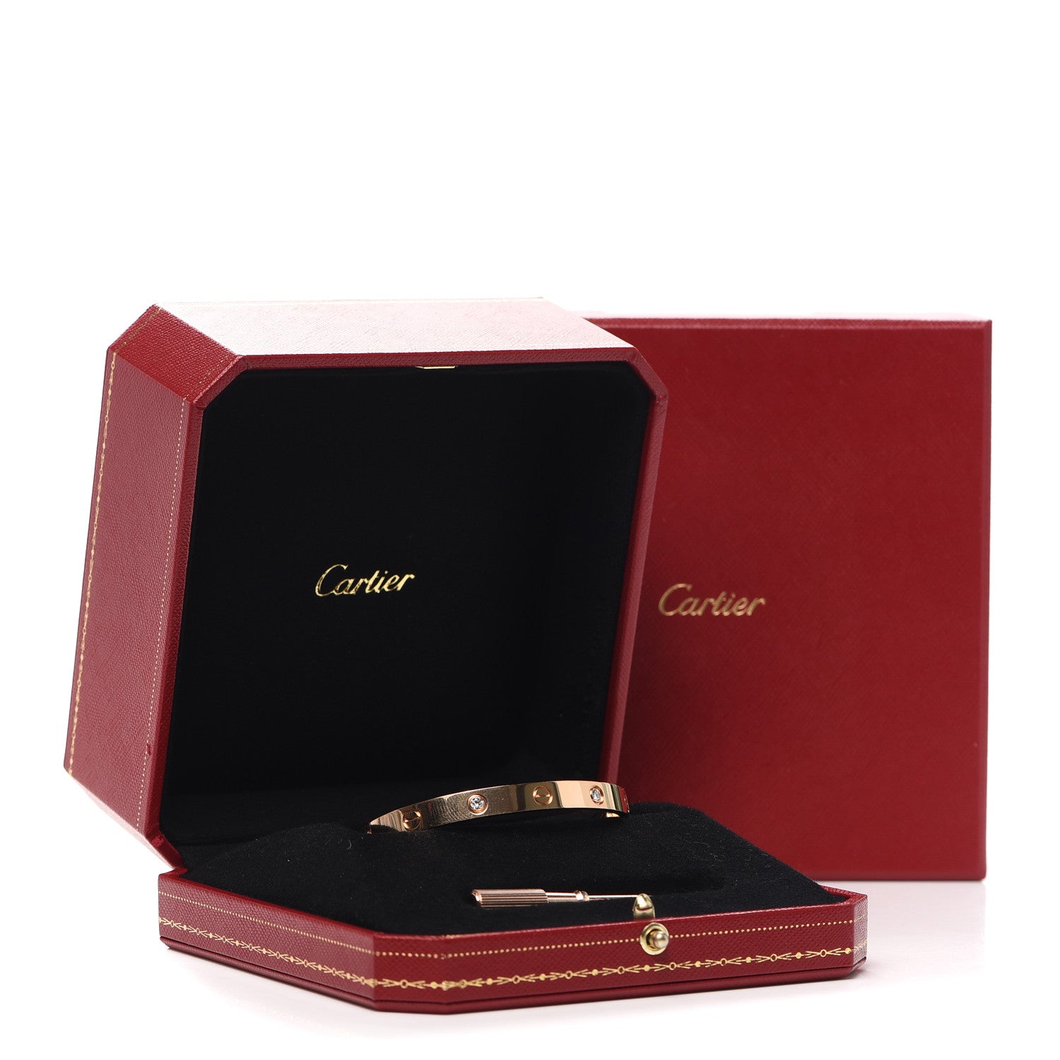 Cartier 18K Pink Gold 4 Diamond LOVE Bracelet 17 7 of 7