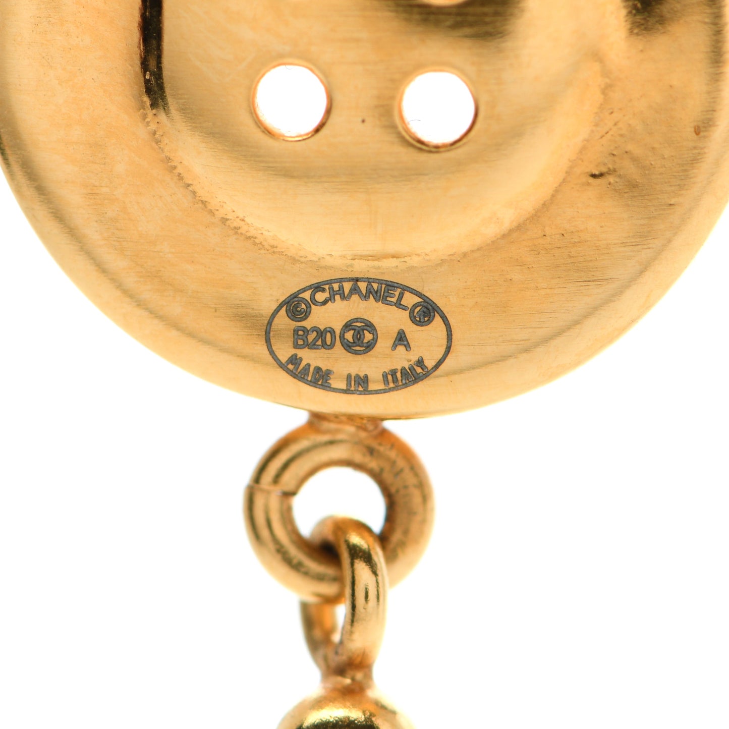Metal Pearl Paris Button Drop Earrings Gold