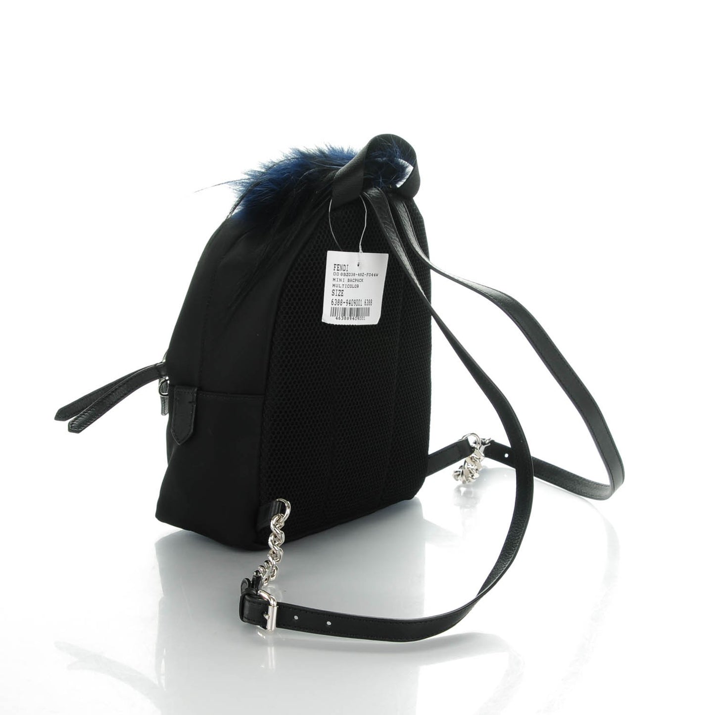 Nylon Vitello Fox Goat Fur Monster Eyes Mini Backpack Black Multicolor Sky
