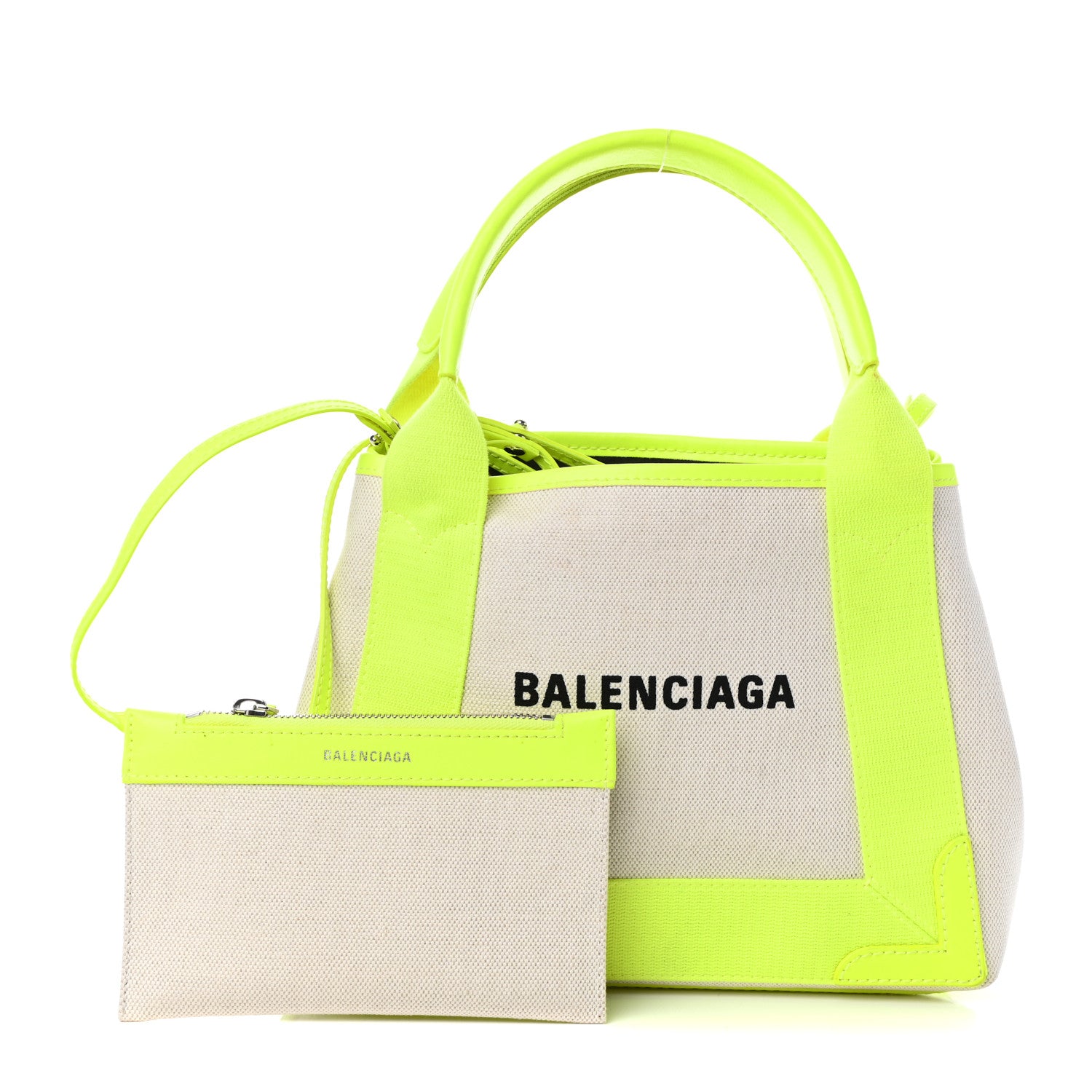 Balenciaga Cotton Canvas Satin Calfskin Navy Cabas XS Natural Fluo Yellow 1 of 9