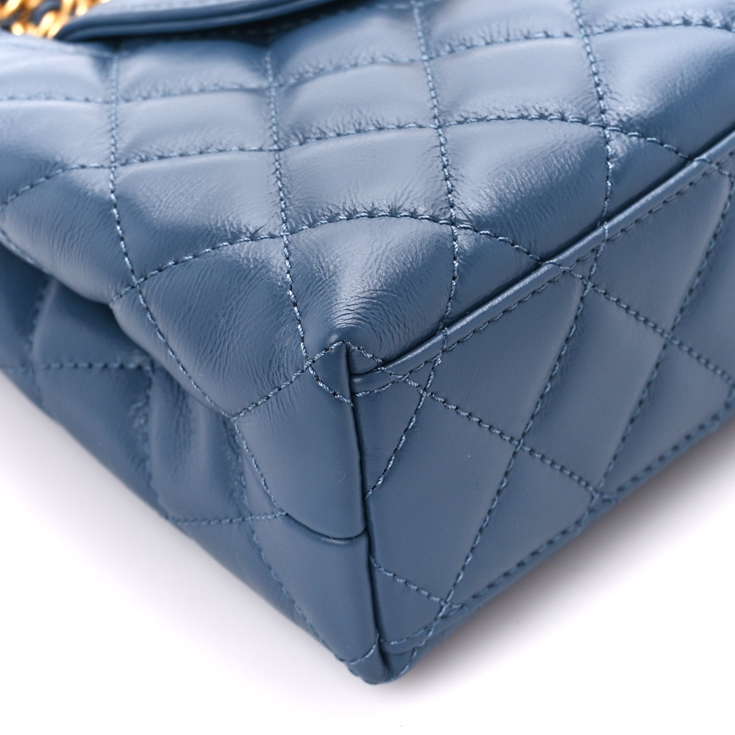 Chanel Shiny Aged Calfskin Quilted Nano Kelly Shopper Dark Blue 9 of 10