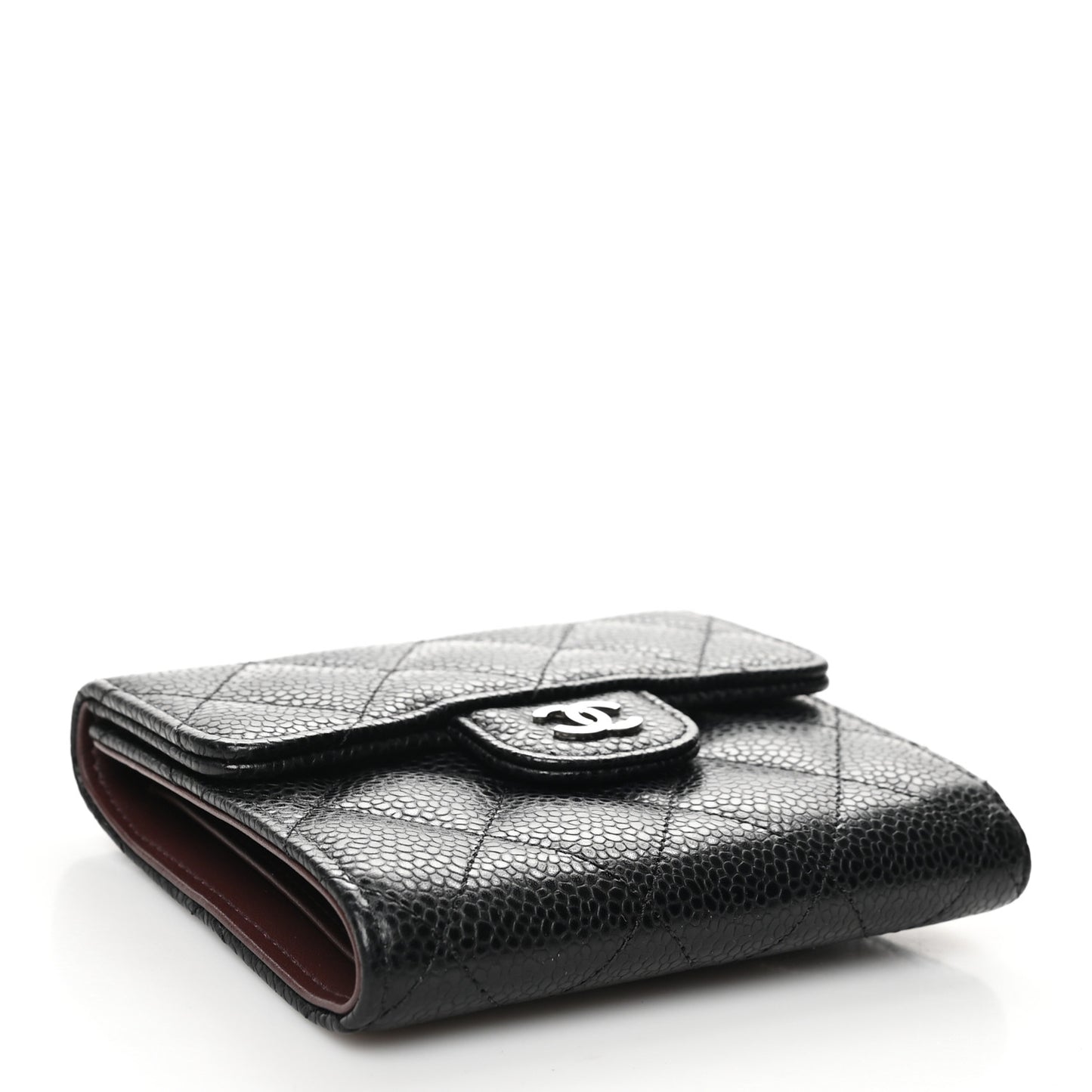 Caviar Quilted Compact Flap Wallet Black