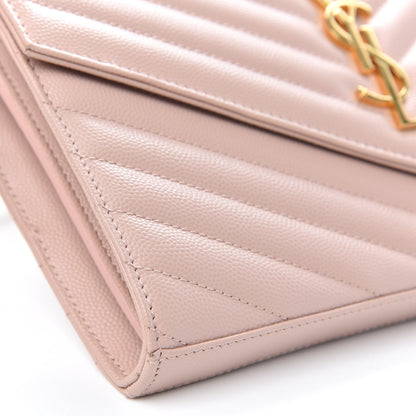 Saint Laurent Grain De Poudre Matelasse Chevron Monogram Chain Wallet Pale Pink 8 of 10