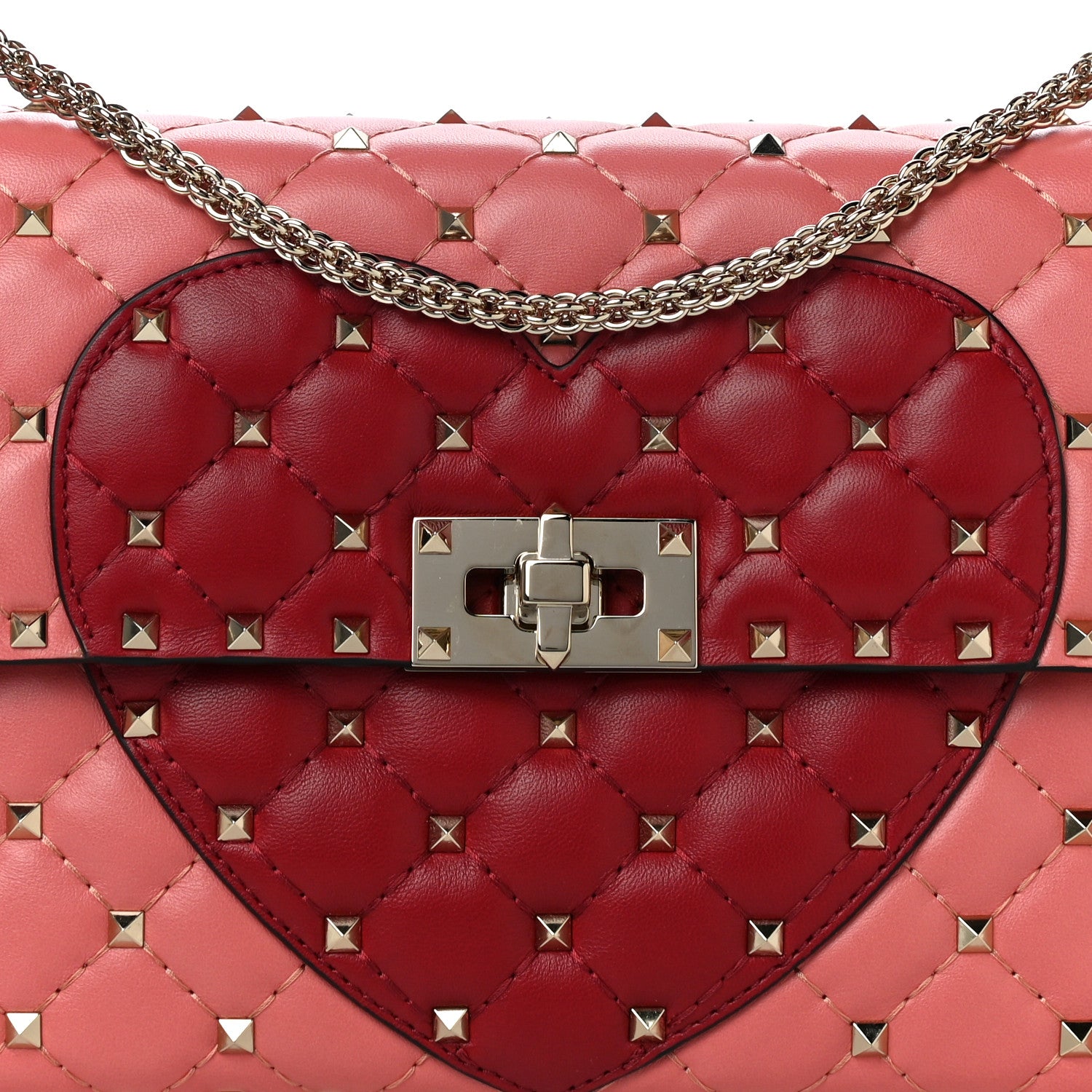 Valentino Garavani Nappa Quilted Heart Medium Rockstud Spike Shoulder Bag Paradise Rose Red 6 of 8