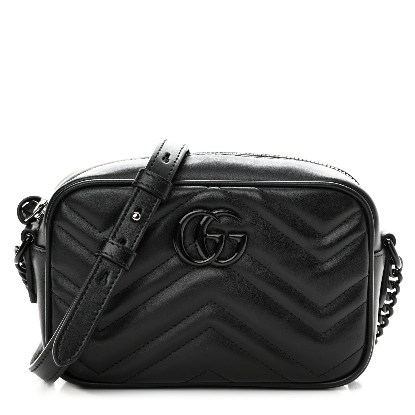 Calfskin Matelasse Monochrome Mini GG Marmont Chain Shoulder Bag Black