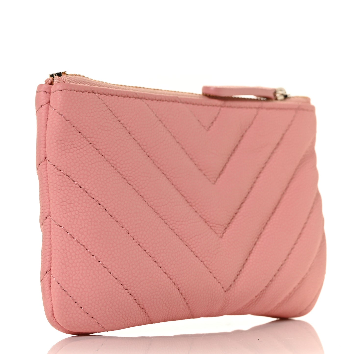 Flat Caviar Chevron Quilted Small Cosmetic Case Pink