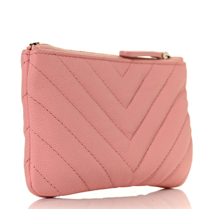 Chanel Flat Caviar Chevron Quilted Small Cosmetic Case Pink 3 of 10
