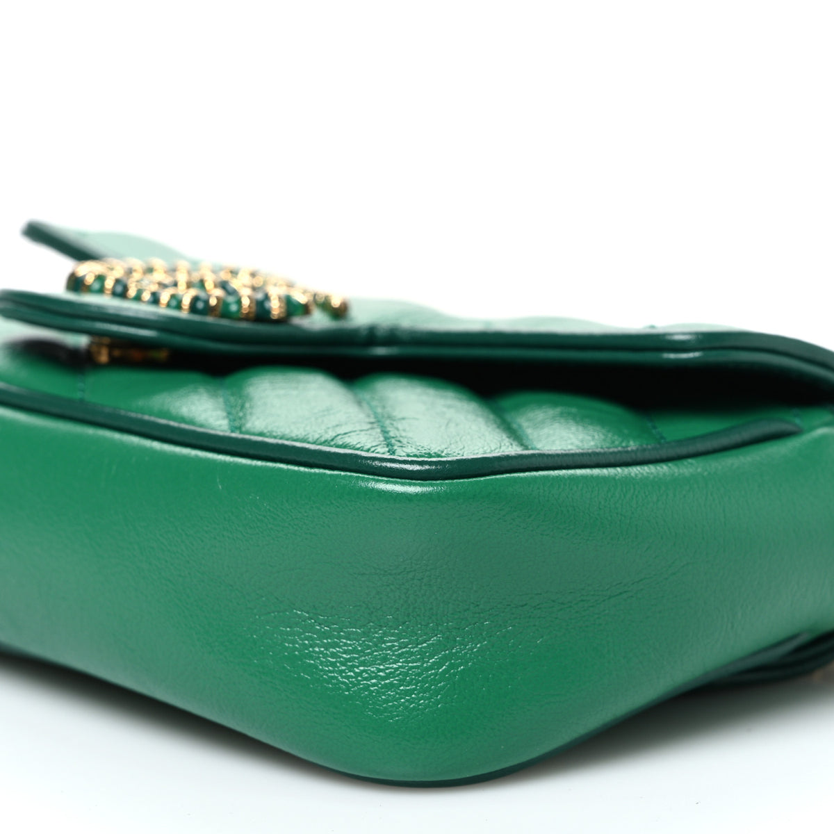 Azalea Calfskin Enamel Matelasse Diagonal Super Mini Torchon GG Marmont Shoulder Bag New Shamarock Emerald
