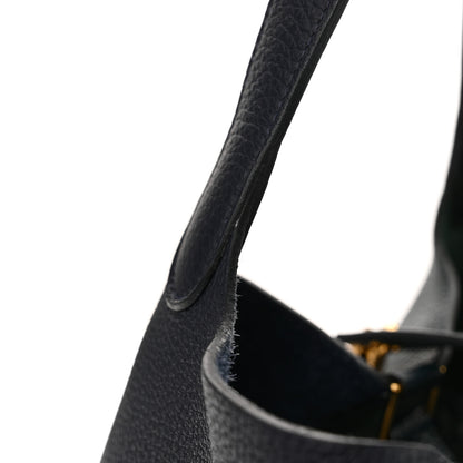 Hermes Taurillon Clemence Casaque Picotin Lock 22 MM Vert Cypres Bleu Nuit Black 11 of 13