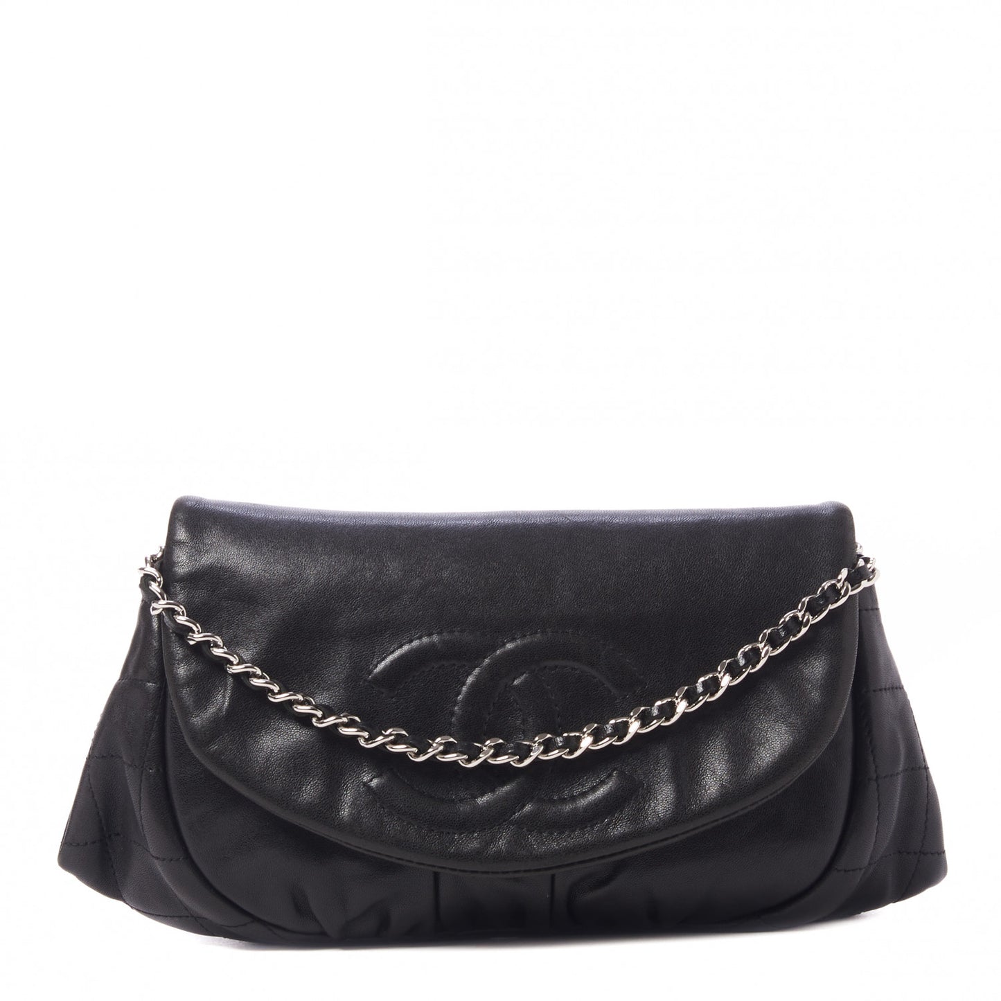 Lambskin Half Moon Wallet On Chain WOC Black