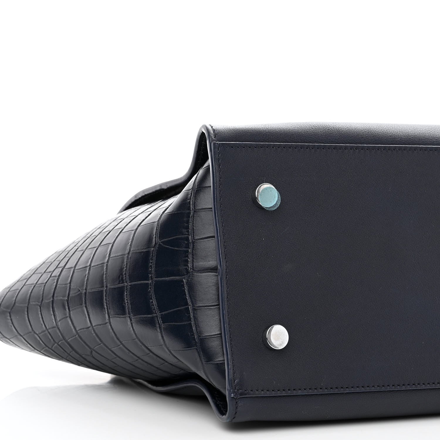 Saint Laurent Calfskin Croc Embossed Small Monogram Downtown Cabas Blue 8 of 9