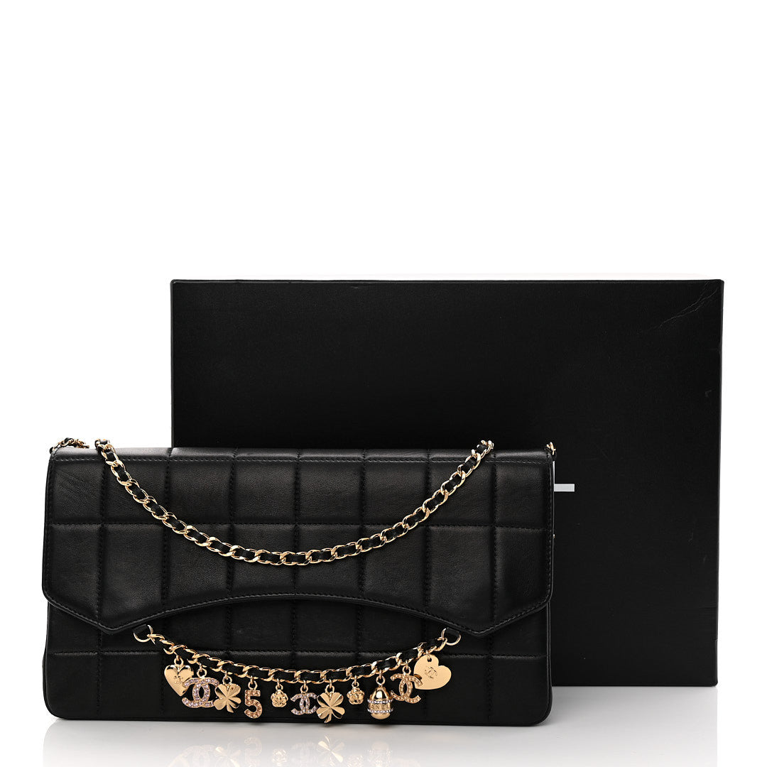 Chanel Lambskin Quilted Crystal Chocolate Bar Charm Flap Black 15 of 15