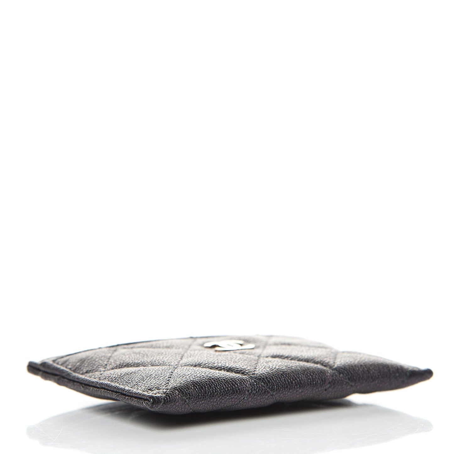 Iridescent Caviar Quilted Card Holder Black