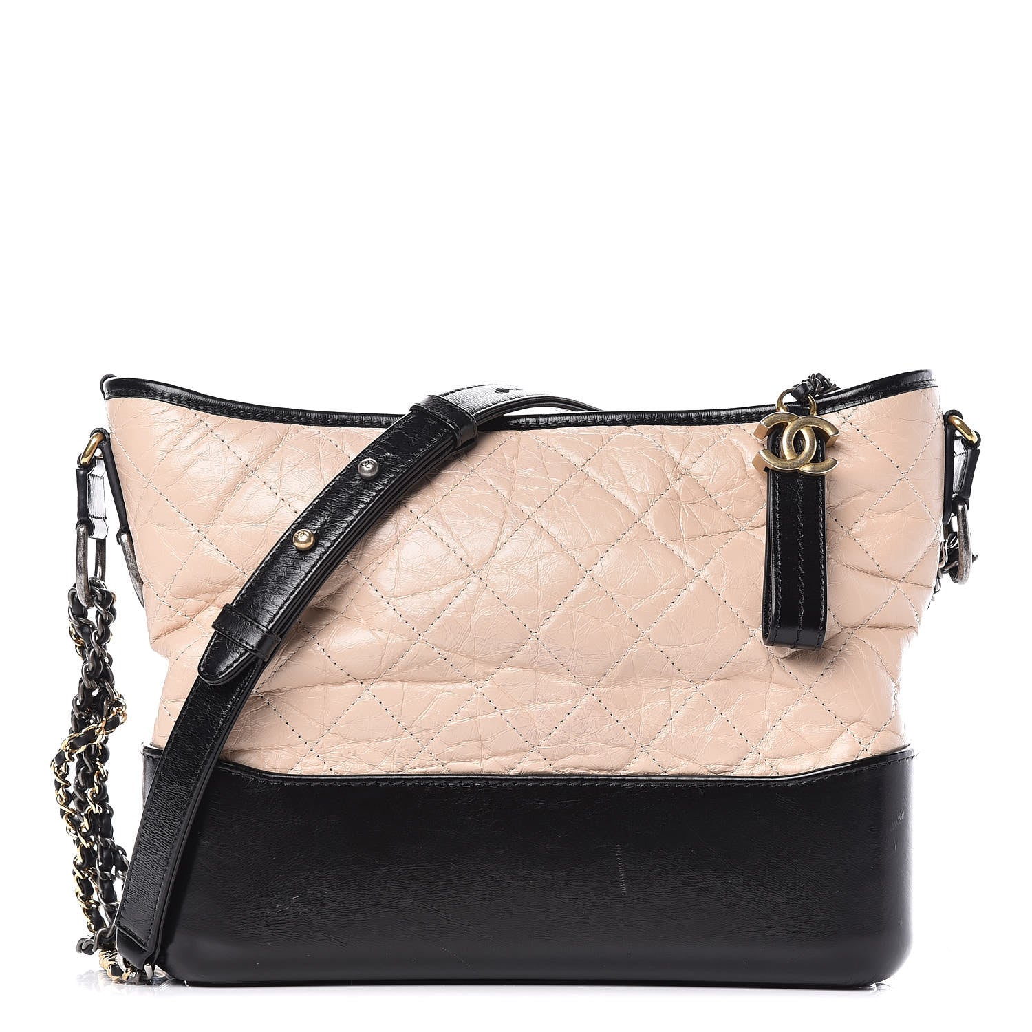 Chanel Aged Calfskin Quilted Medium Gabrielle Hobo Beige Black 1 of 12