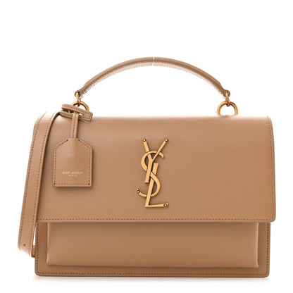Saint Laurent Smooth Calfskin Medium Monogram Sunset Satchel Natural Tan 1 of 10