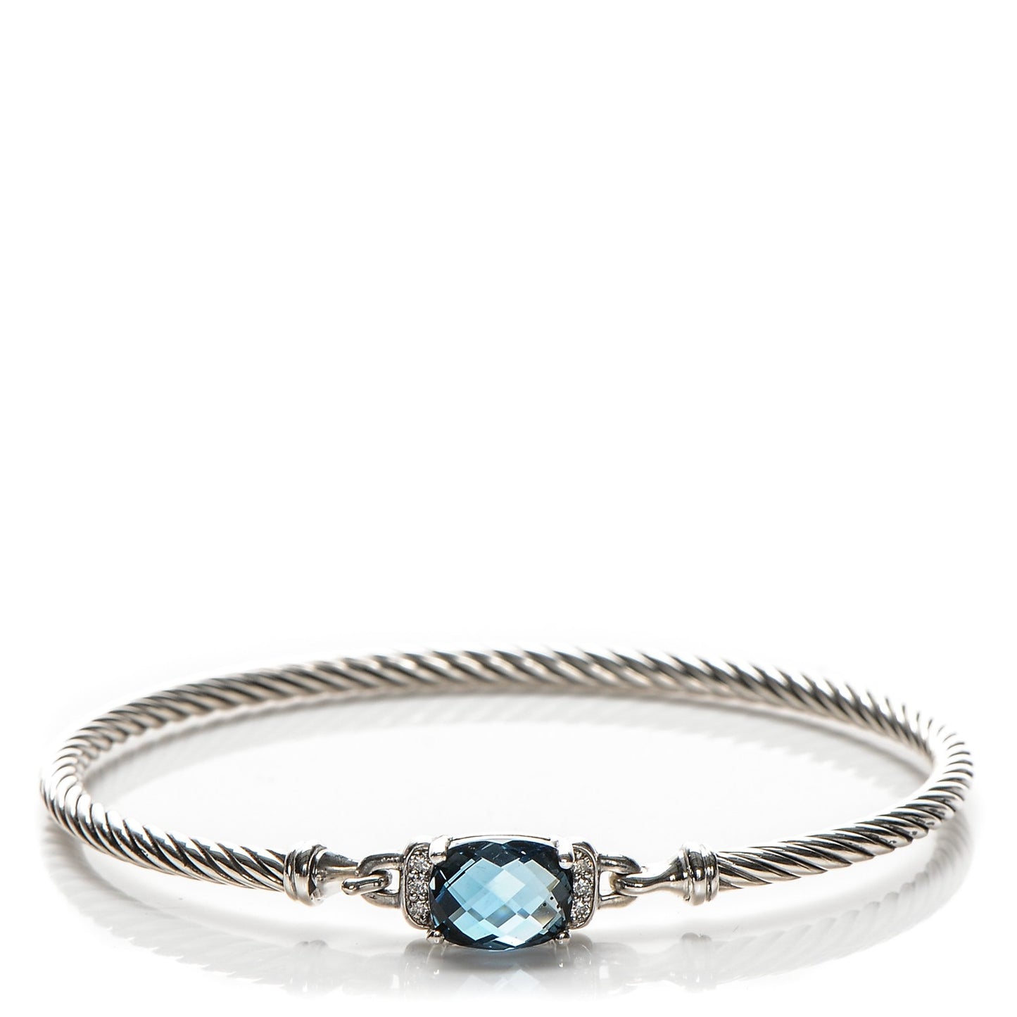 Sterling Silver Diamond Blue Topaz 3mm Petite Wheaton Bracelet