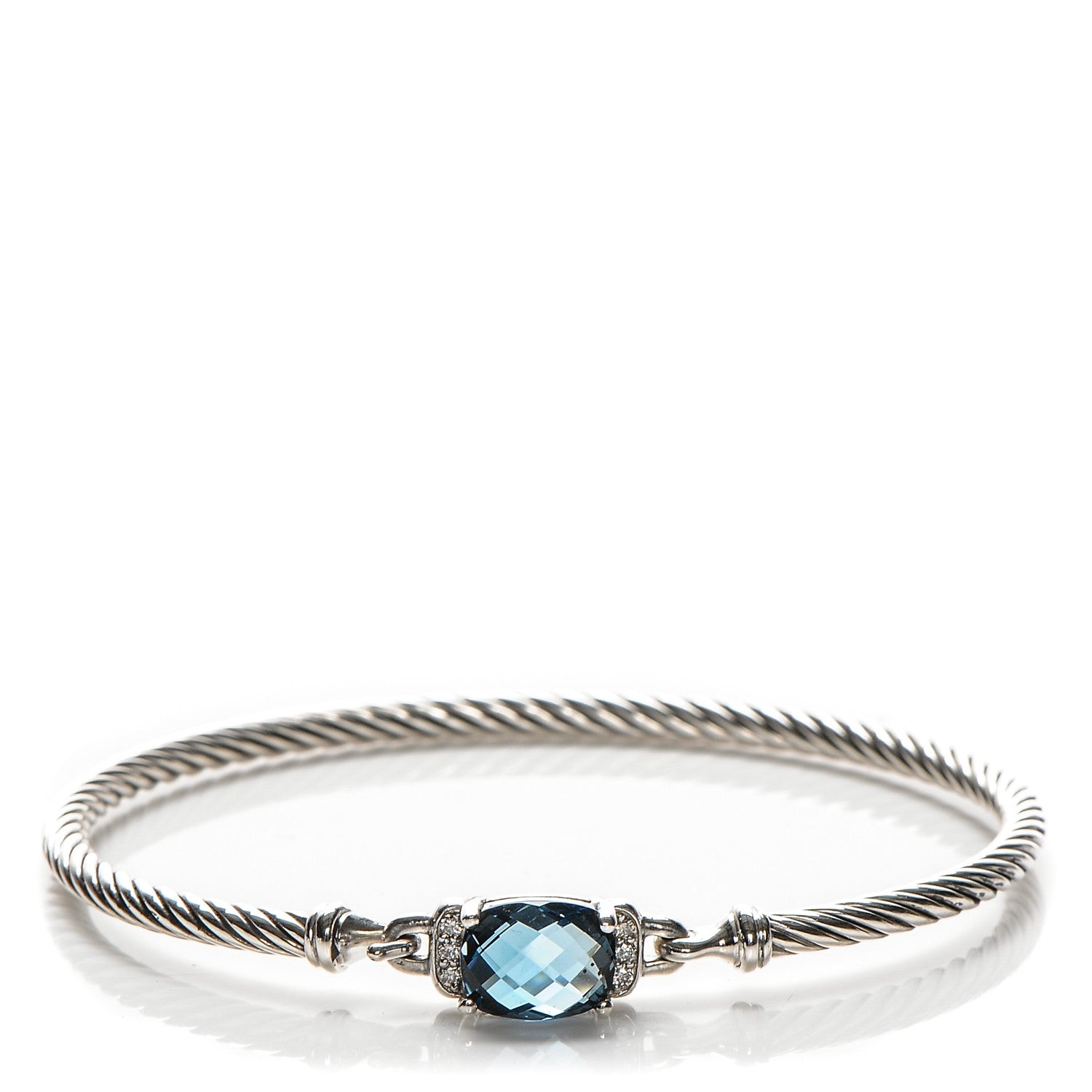 David Yurman Sterling Silver Diamond Blue Topaz 3mm Petite Wheaton Bracelet 1 of 7