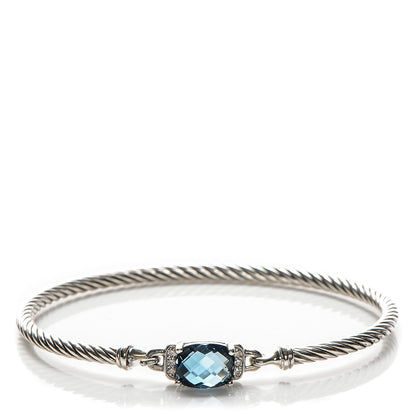 David Yurman Sterling Silver Diamond Blue Topaz 3mm Petite Wheaton Bracelet 1 of 7