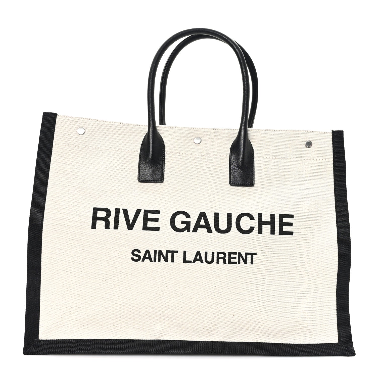 Saint Laurent Linen Calfskin Small Rive Gauche Tote Natural Black 1 of 11