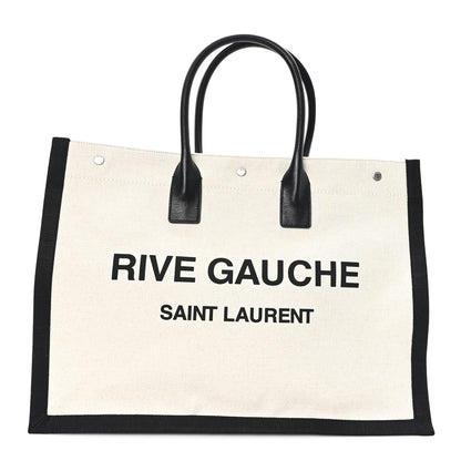 Saint Laurent Linen Calfskin Small Rive Gauche Tote Natural Black 1 of 11