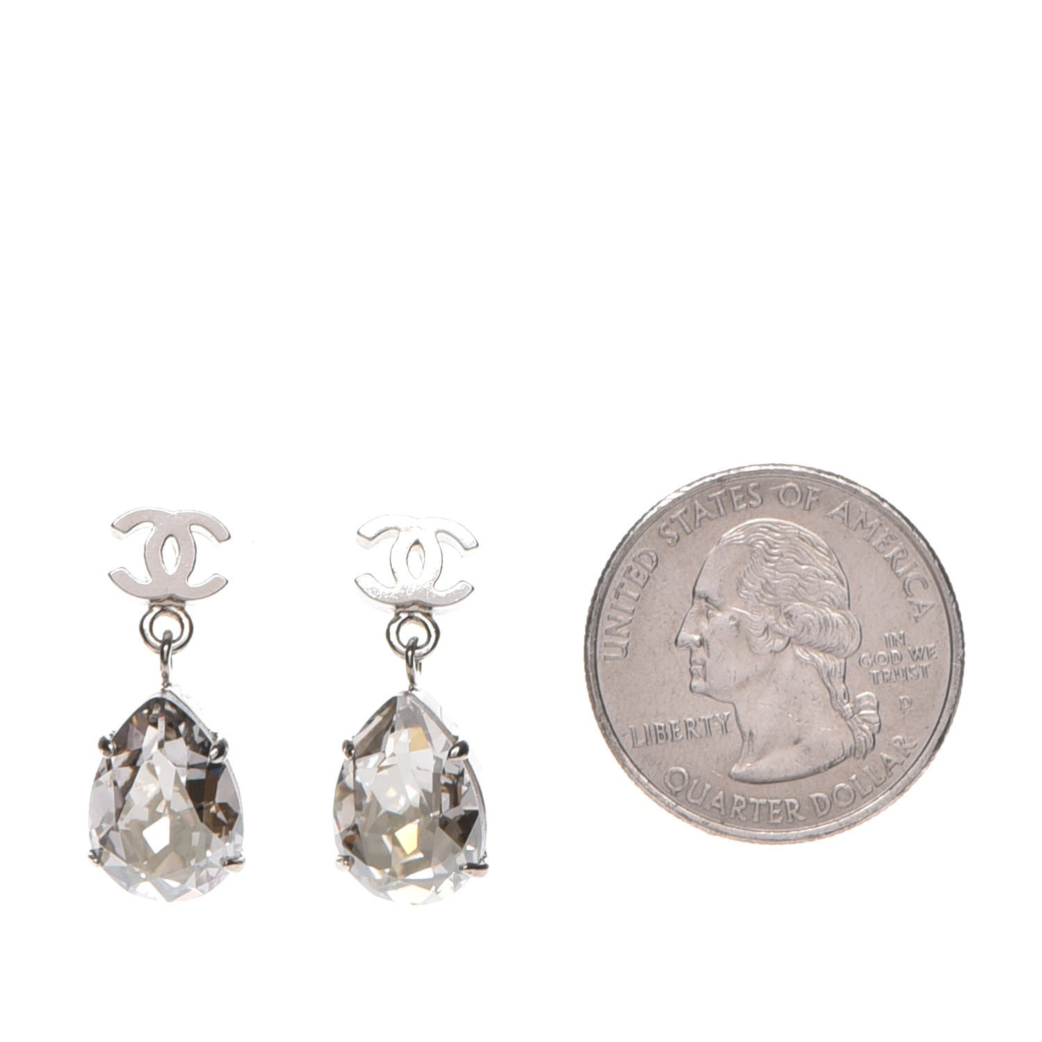 Chanel Crystal CC Drop Earrings Silver 2 of 5