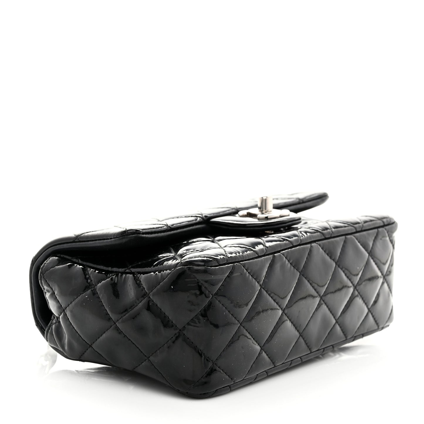 Patent Calfskin Quilted Mini Rectangular Flap Black