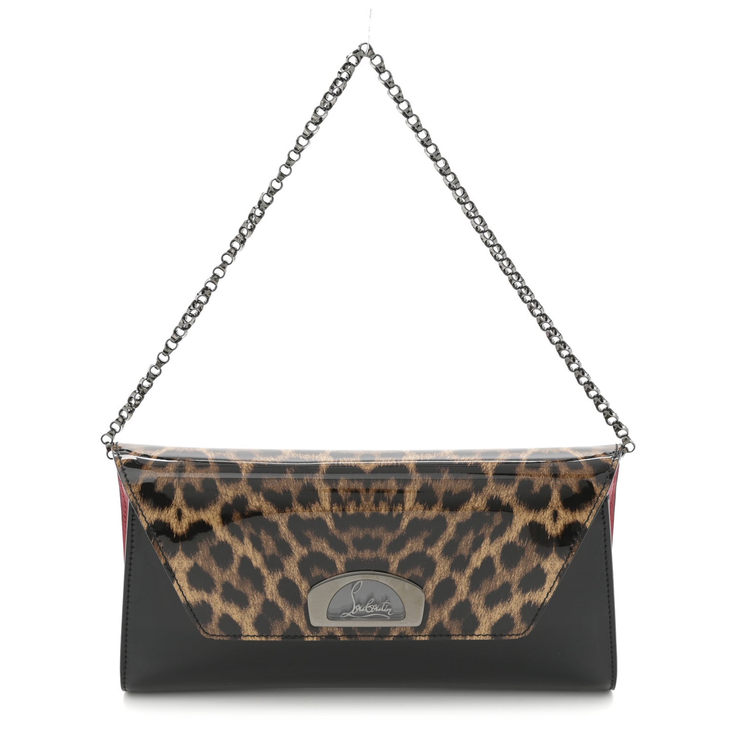 Patent Leopard Vero Dodat Clutch Brown