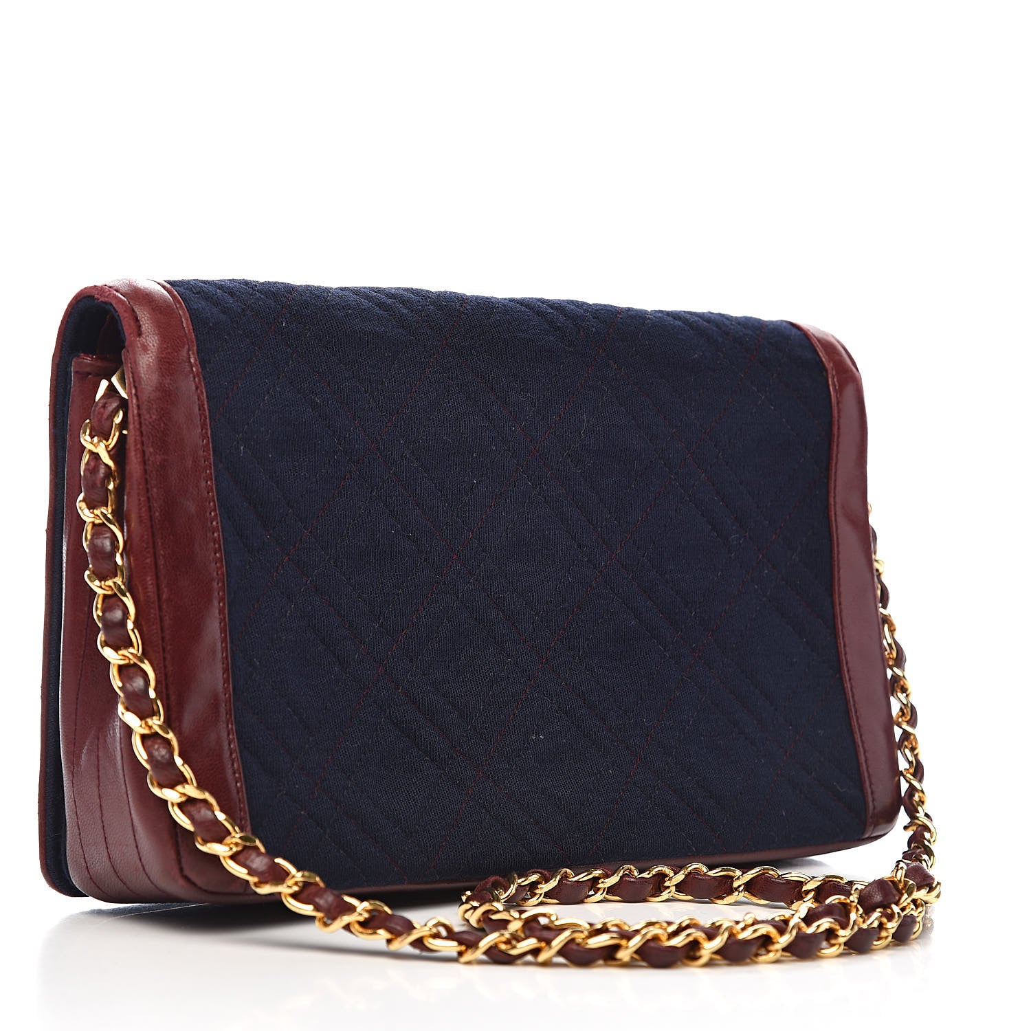 Chanel Jersey Lambskin Quilted Single Flap Dark Red Blue 3 of 18
