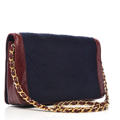 Chanel Jersey Lambskin Quilted Single Flap Dark Red Blue 3 of 18