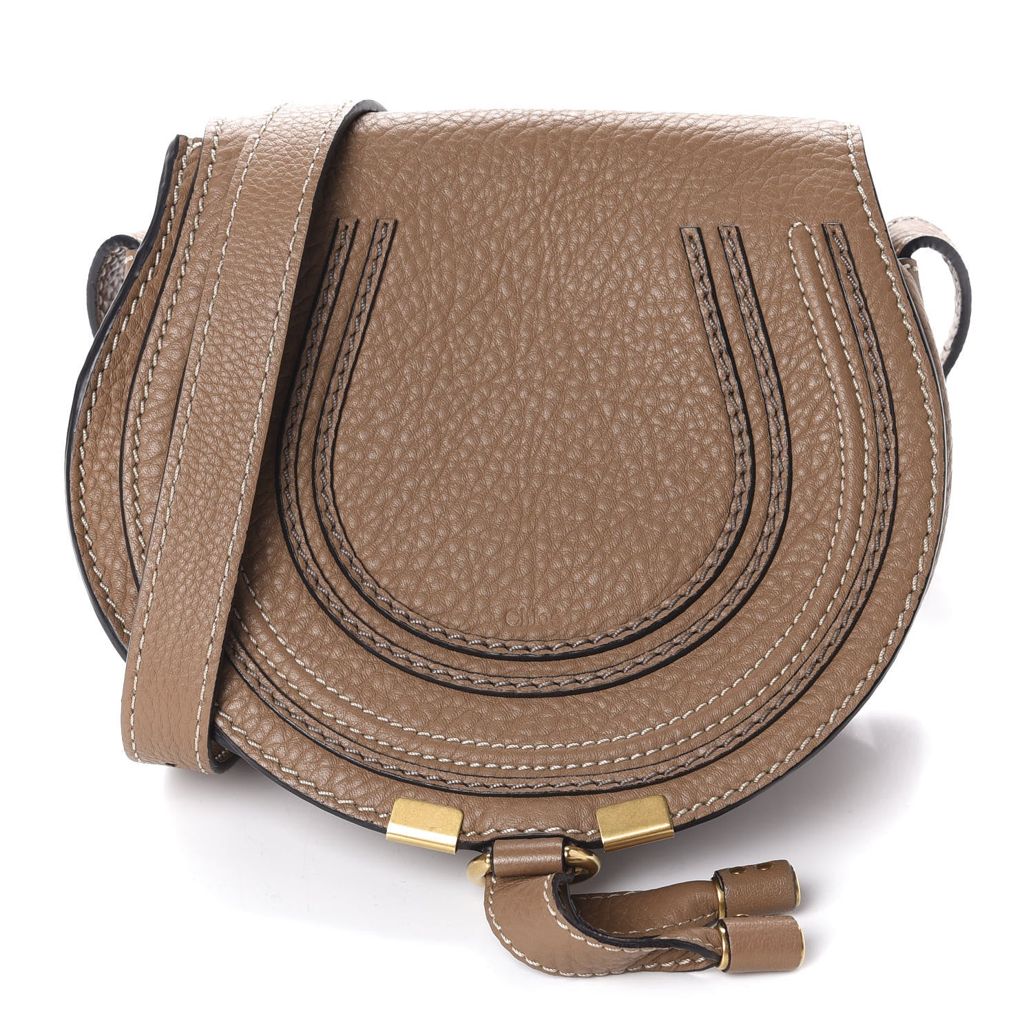 Chloe Calfskin Mini Marcie Round Crossbody Bag Nut 1 of 10