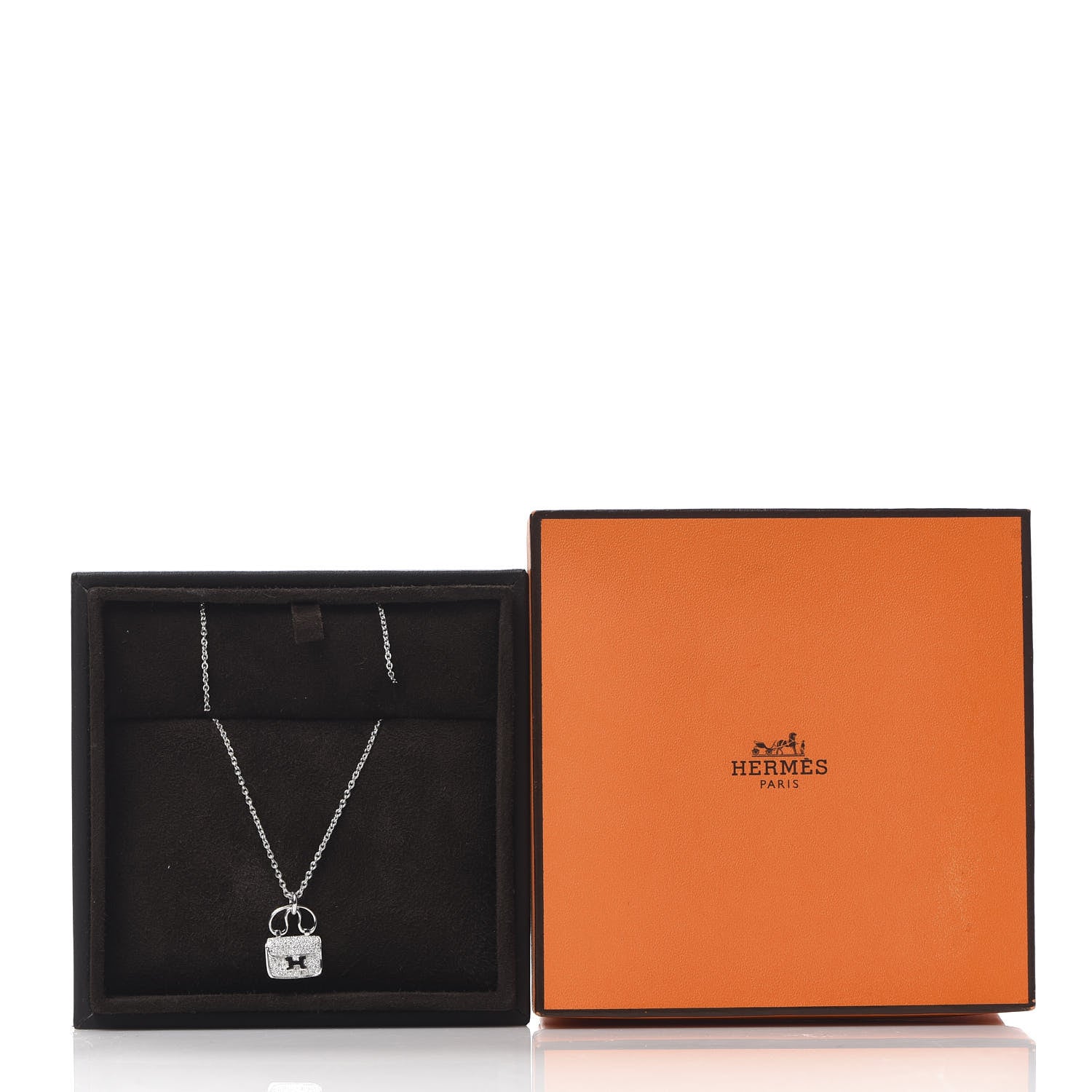 Hermes 18K White Gold Diamond Constance Amulette Pendant Necklace 6 of 6