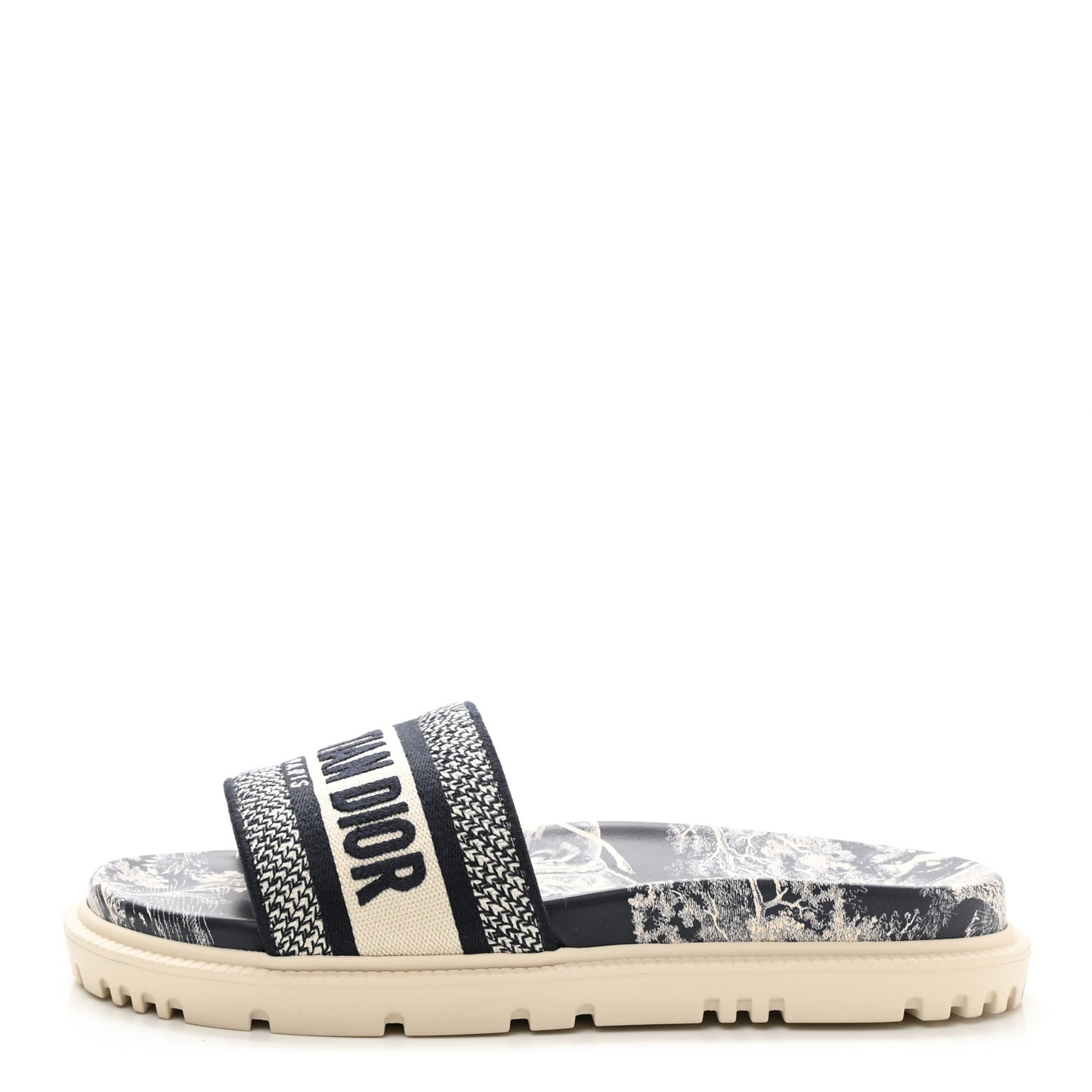 Canvas Toile de Jouy Embroidered Dway 10mm Slide Sandals 37 Deep Blue