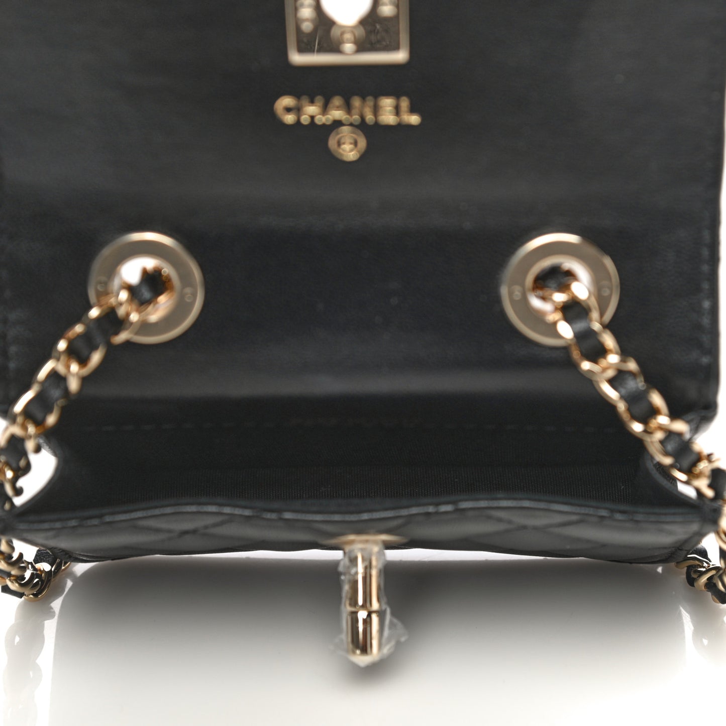 Lambskin Quilted Trendy CC Card Holder On Chain Black