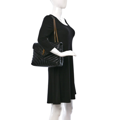 Saint Laurent Calfskin Y Quilted Monogram Medium Loulou Chain Satchel Black 2 of 12