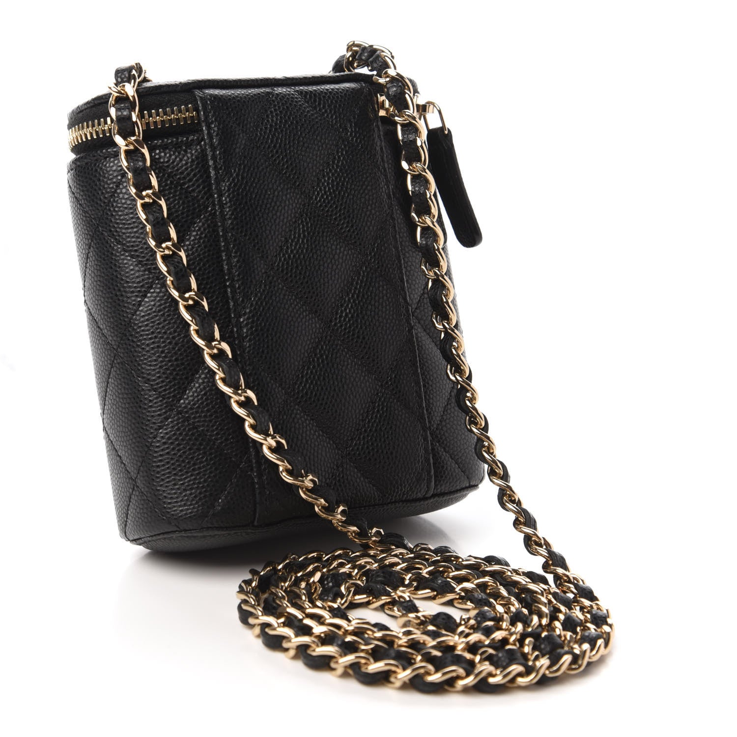 Chanel Caviar Quilted Small Vertical Coco Beauty Vanity Case With Chain Black 3 of 10