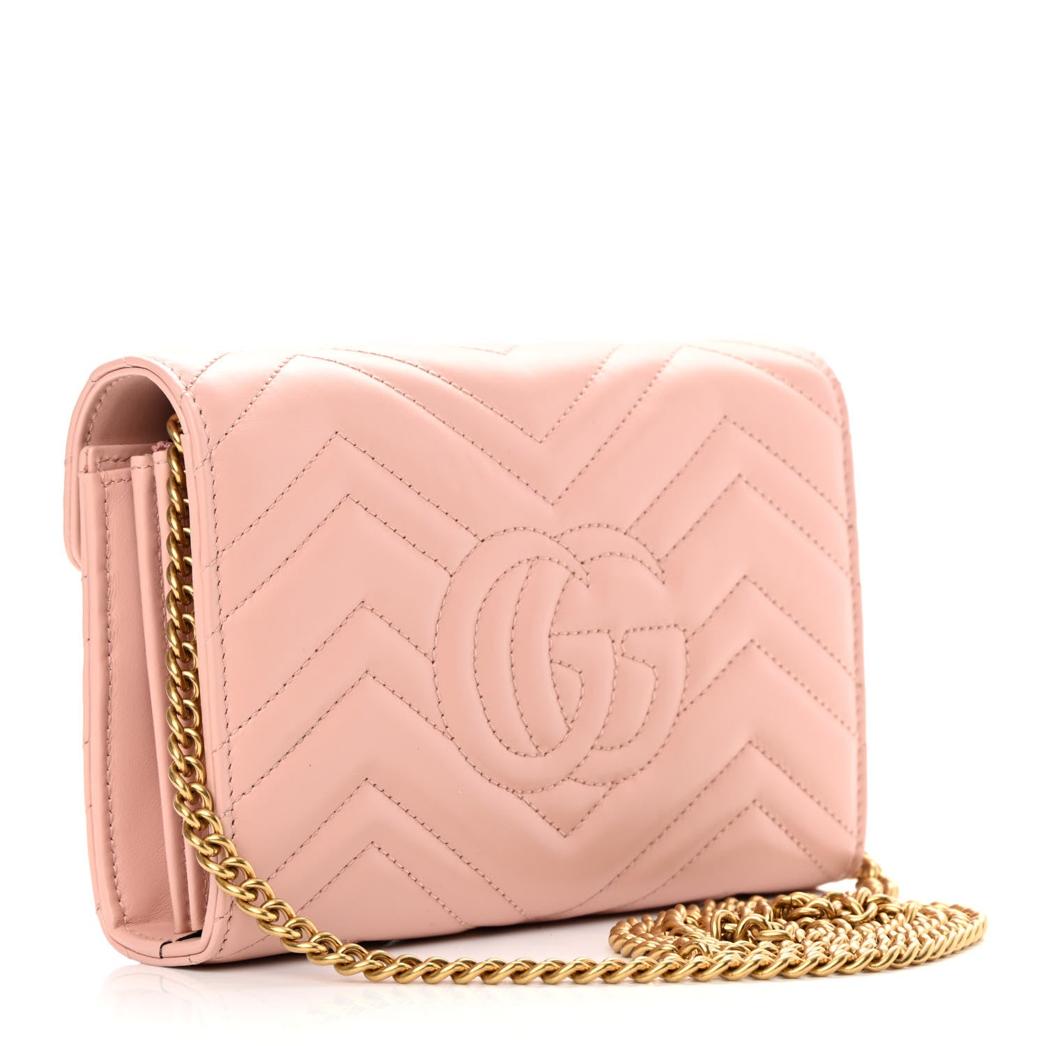 Gucci Calfskin Matelasse GG Marmont Chain Wallet Perfect Pink 3 of 11