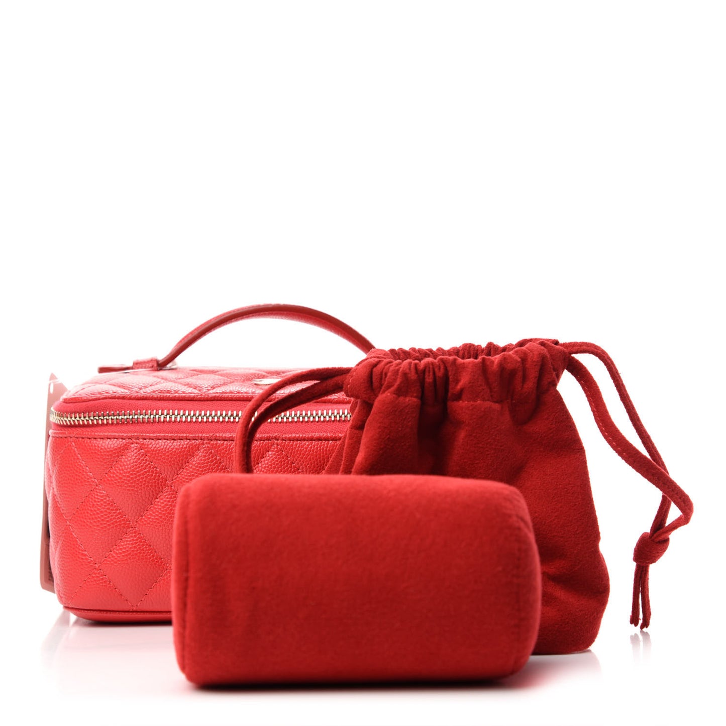Caviar Quilted Top Handle Jewelry Case Red