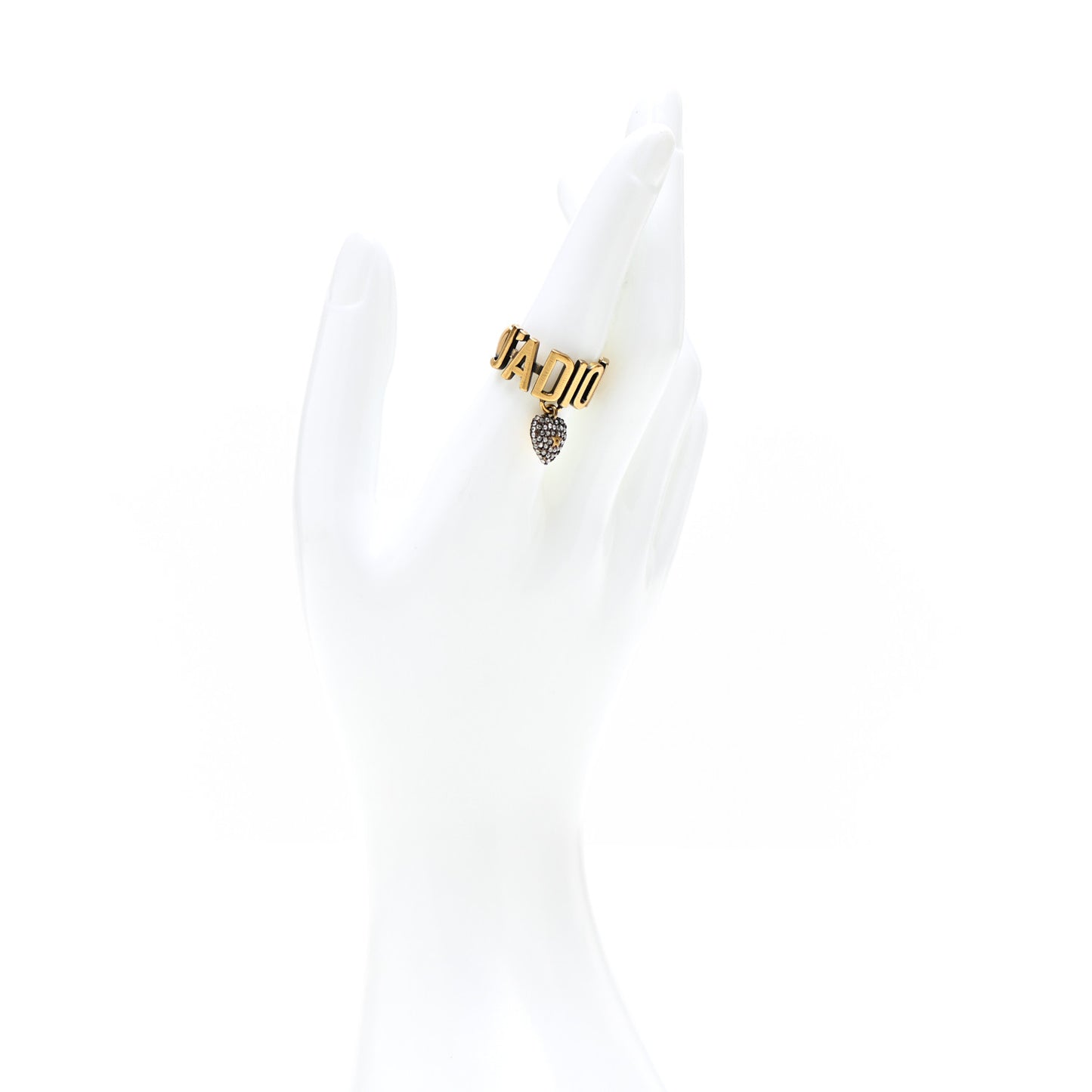 Metal J'Adior Crystal Heart Charm Ring L Gold