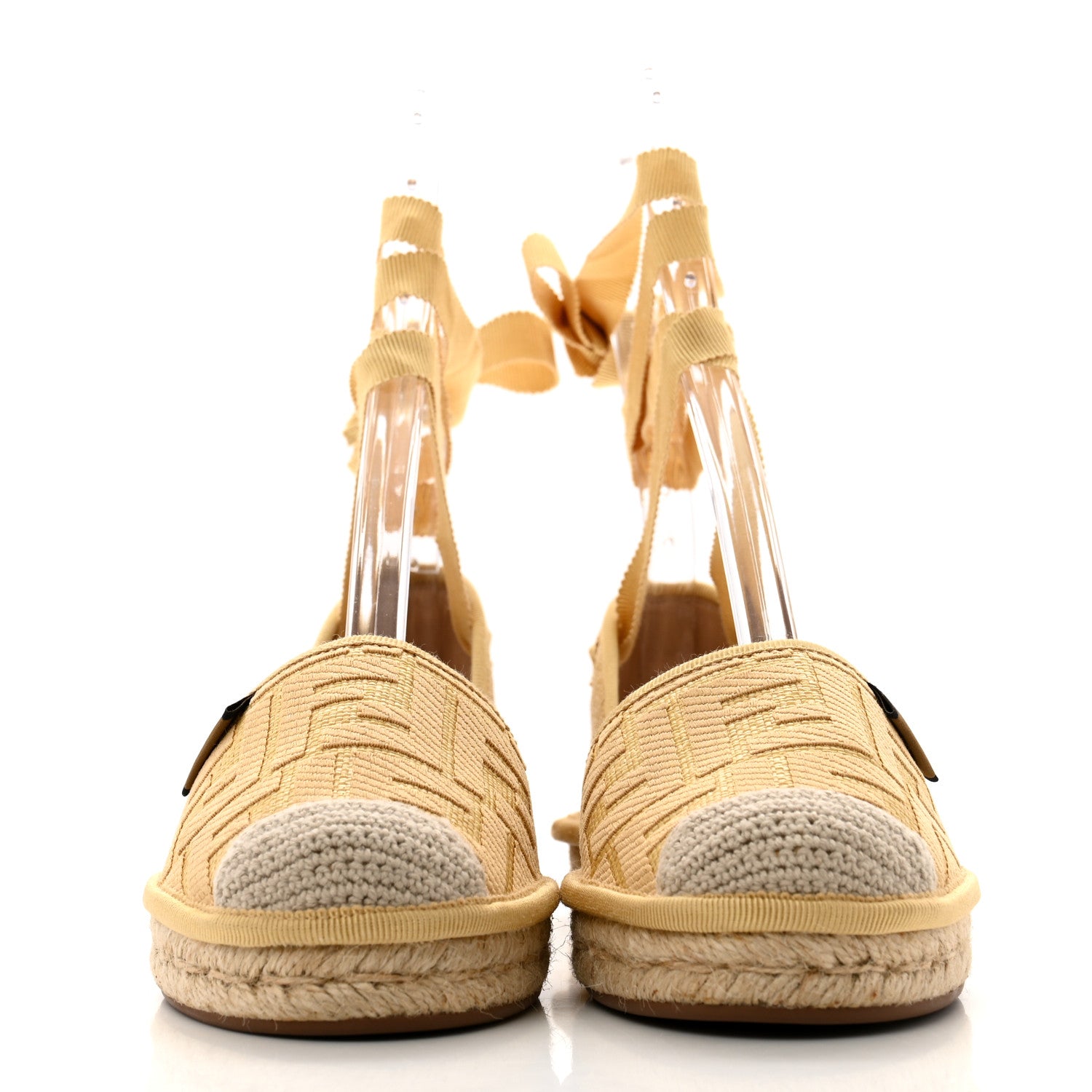 Fendi Raffia FF Embroidered Roma Ankle Wrap Espadrille Wedges 35 Natural 3 of 10