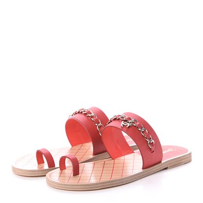 Chanel Calfskin Chain CC Sandals 39.5 Red 3 of 7