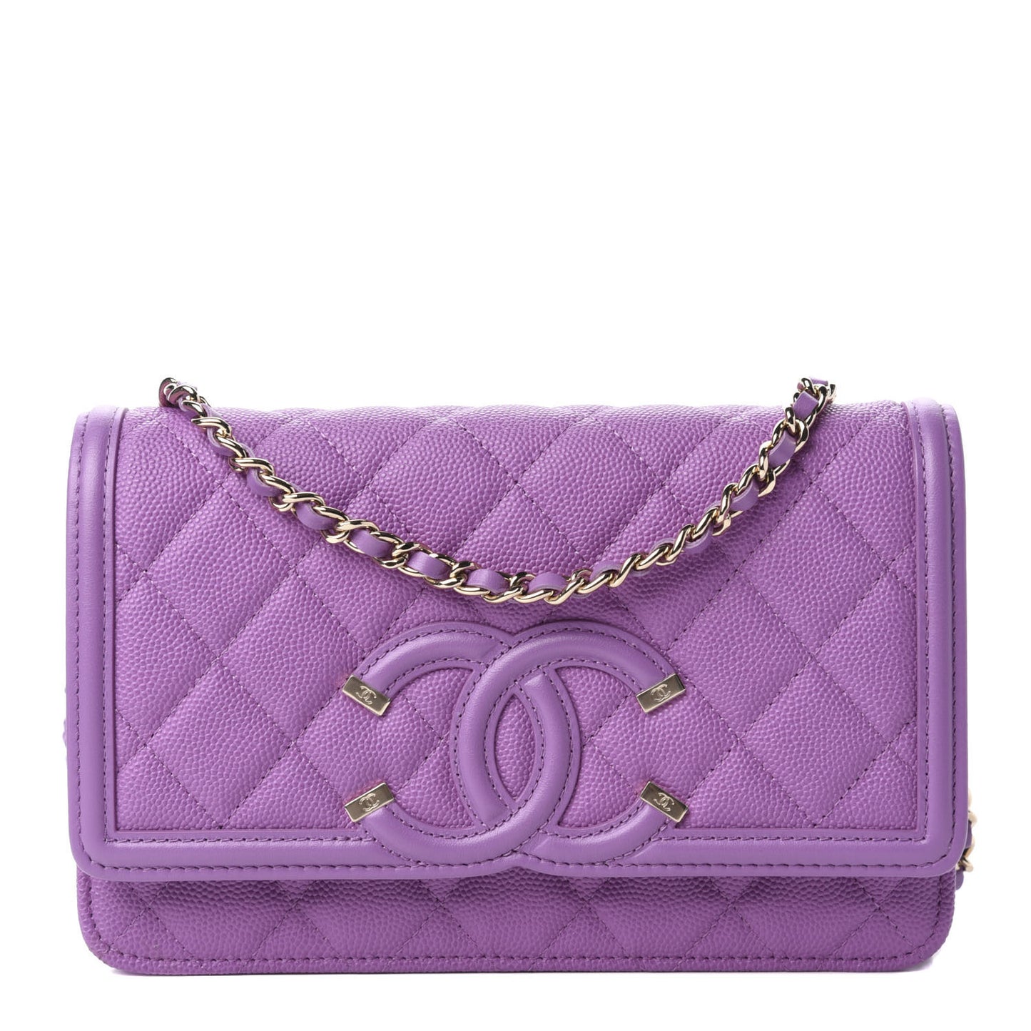 Caviar Quilted CC Filigree Wallet On Chain WOC Purple