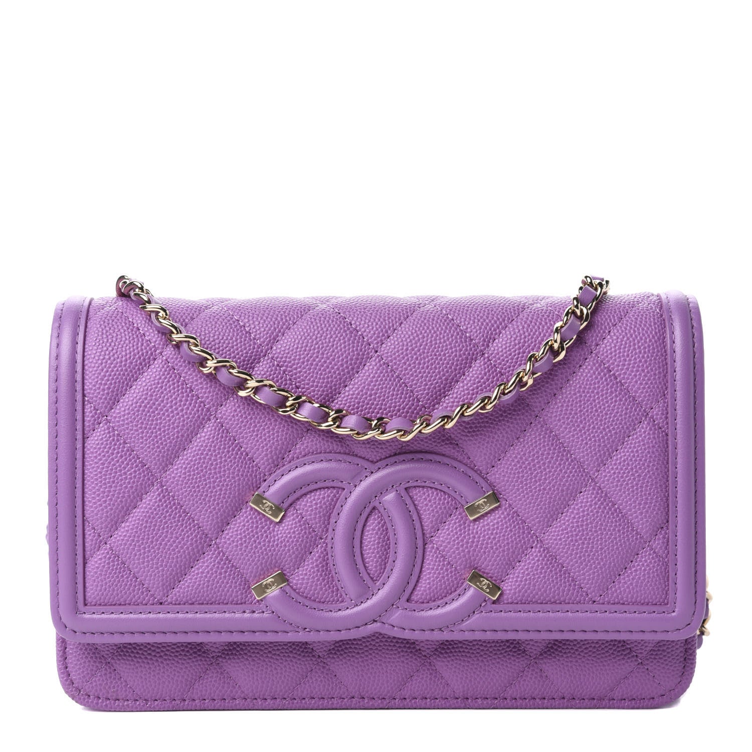 Chanel Caviar Quilted CC Filigree Wallet On Chain WOC Purple 1 of 11