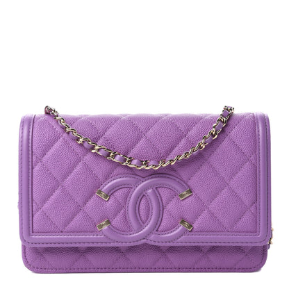 Chanel Caviar Quilted CC Filigree Wallet On Chain WOC Purple 1 of 11