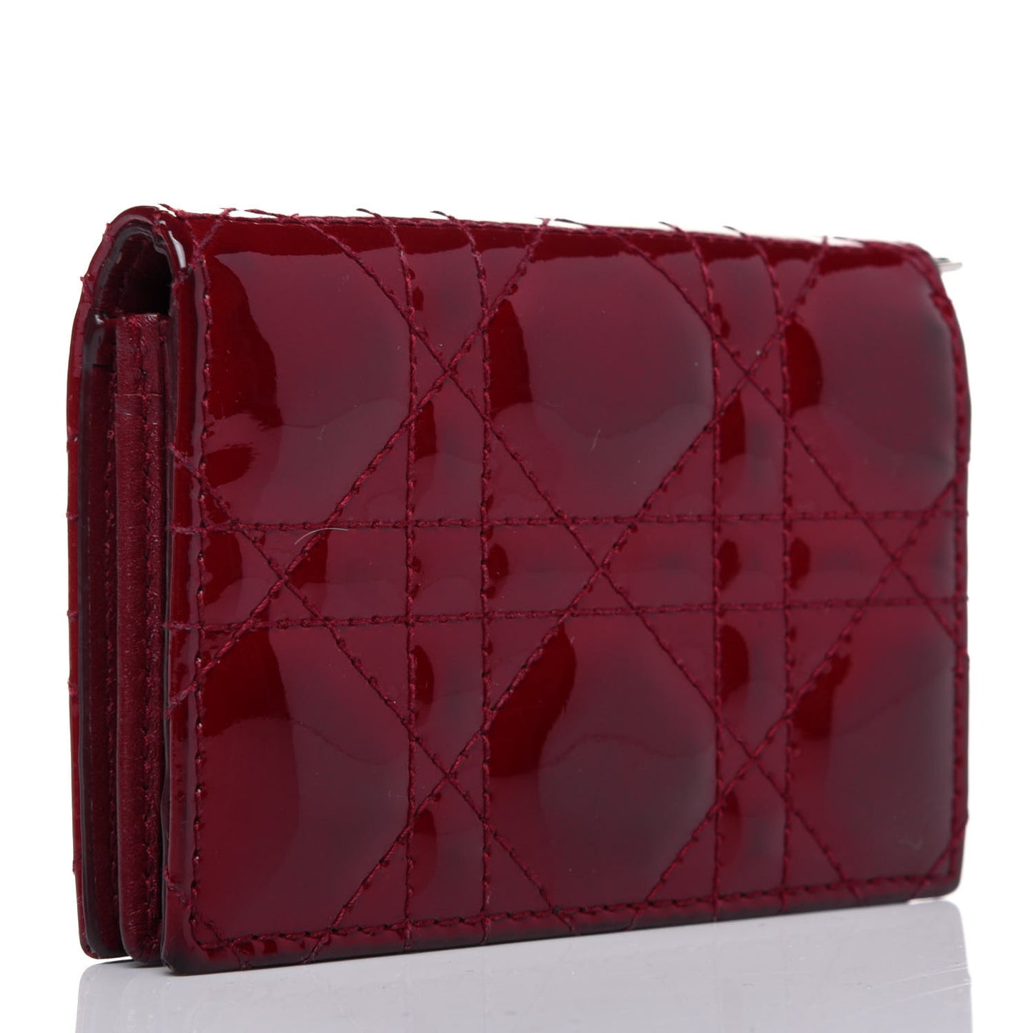Patent Cannage Small Lady Dior Flap Card Holder Scarlet