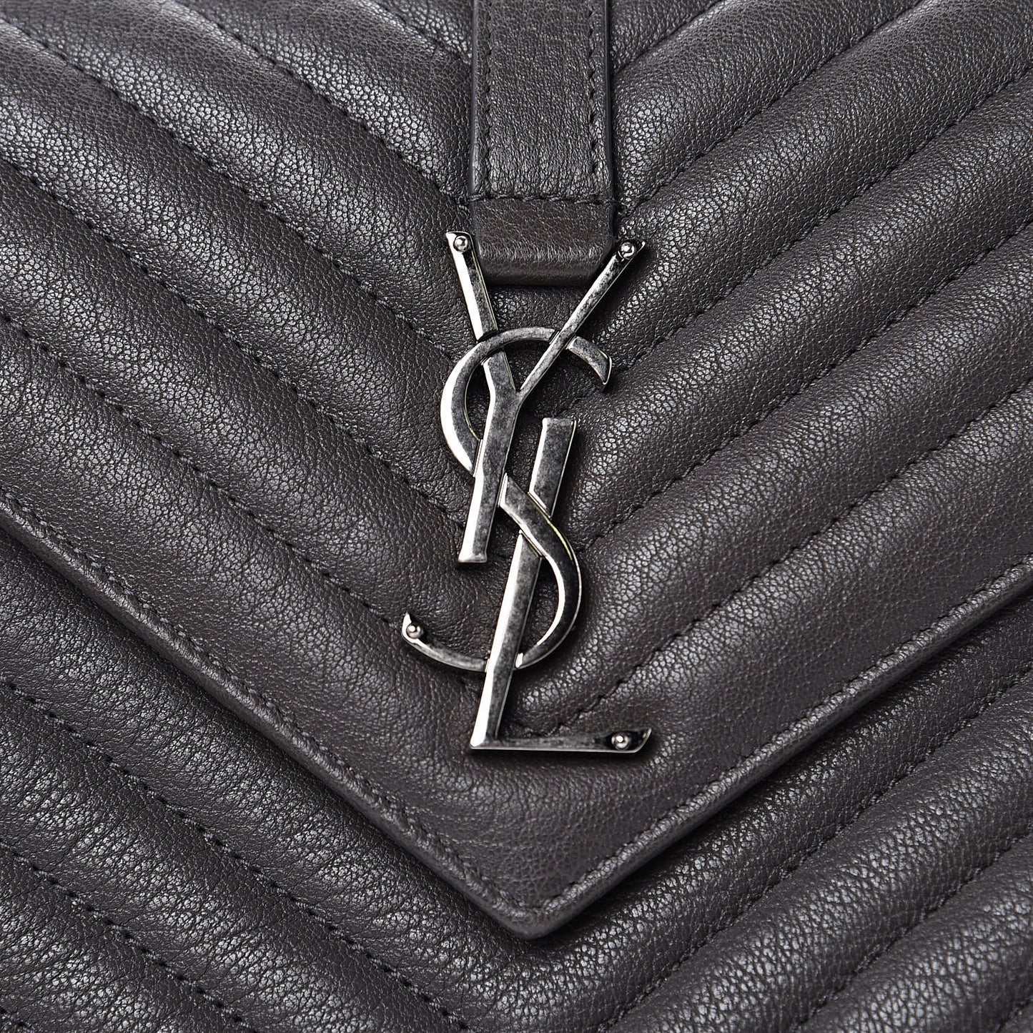 Sheepskin Matelasse Chevron Monogram Medium College Bag Light Coal