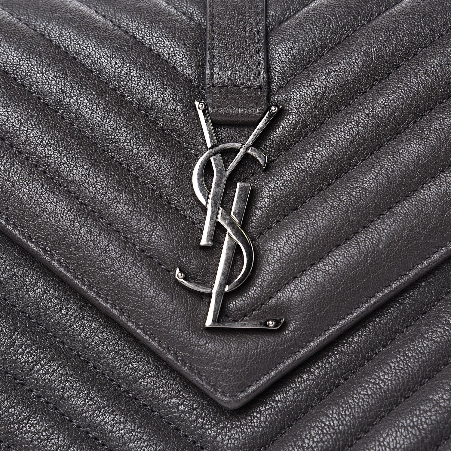 Saint Laurent Sheepskin Matelasse Chevron Monogram Medium College Bag Light Coal 9 of 12