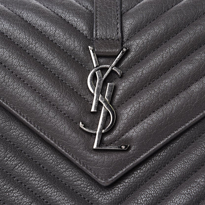 Saint Laurent Sheepskin Matelasse Chevron Monogram Medium College Bag Light Coal 9 of 12
