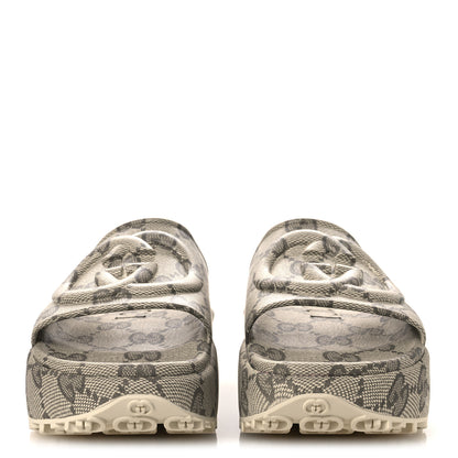 Gucci Cubic Rubber GG Monogram Womens Interlocking G Platform 42mm Slide Sandals 42 Beige Ebony 3 of 12